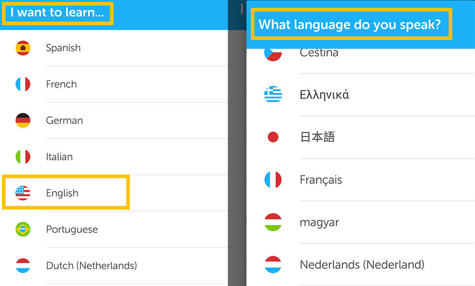 duolingo legjobb nyelvtanuló app angol nyelvtanuláshoz nyelvválasztás az elején