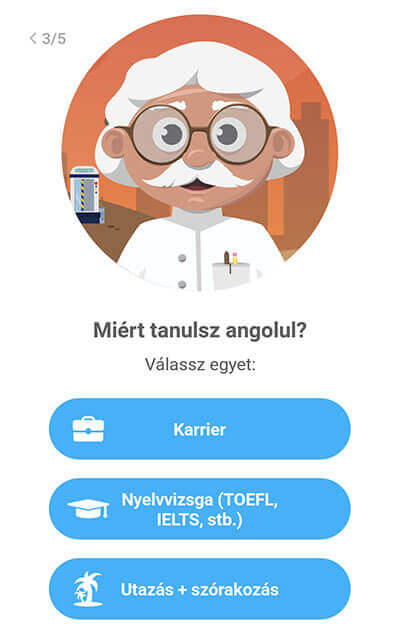 xeropan angol nyelvoktató app - nyelvtanulási célok kiválasztása