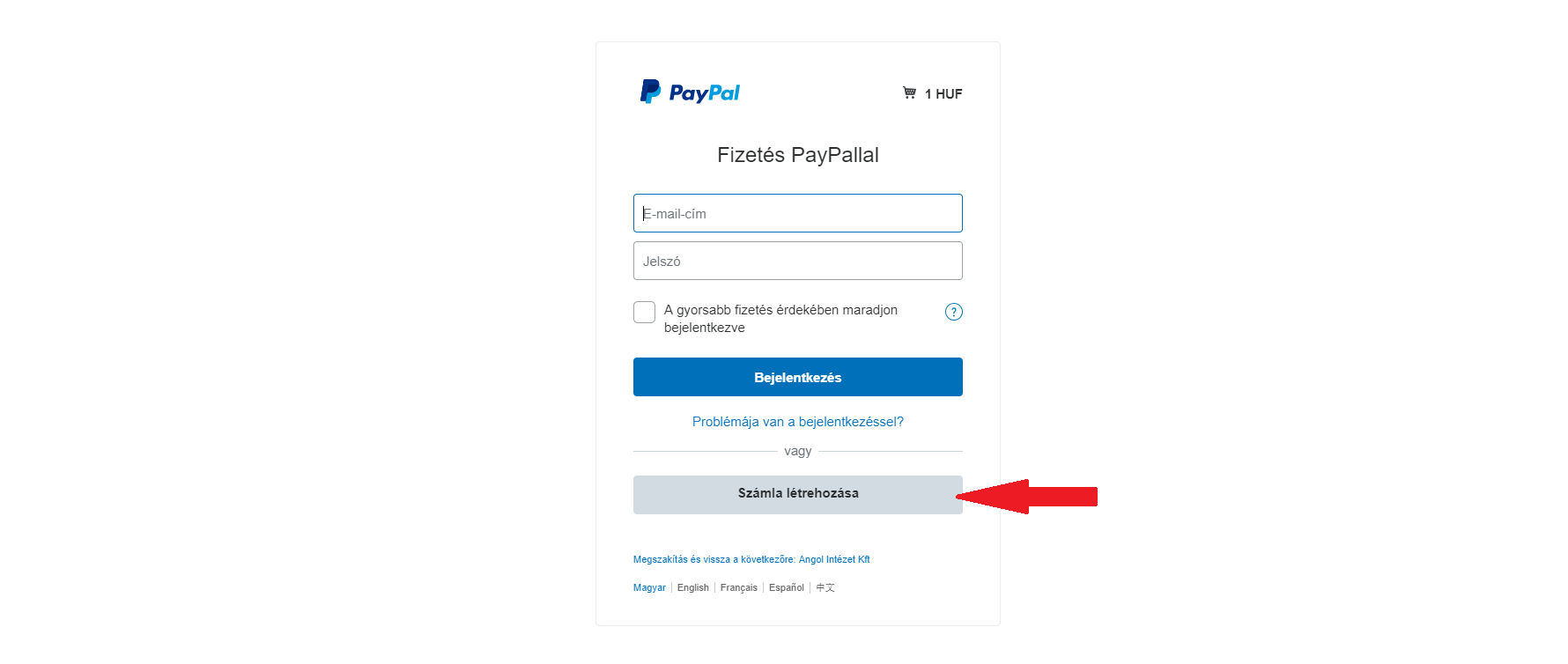 Paypal számla létrehozása
